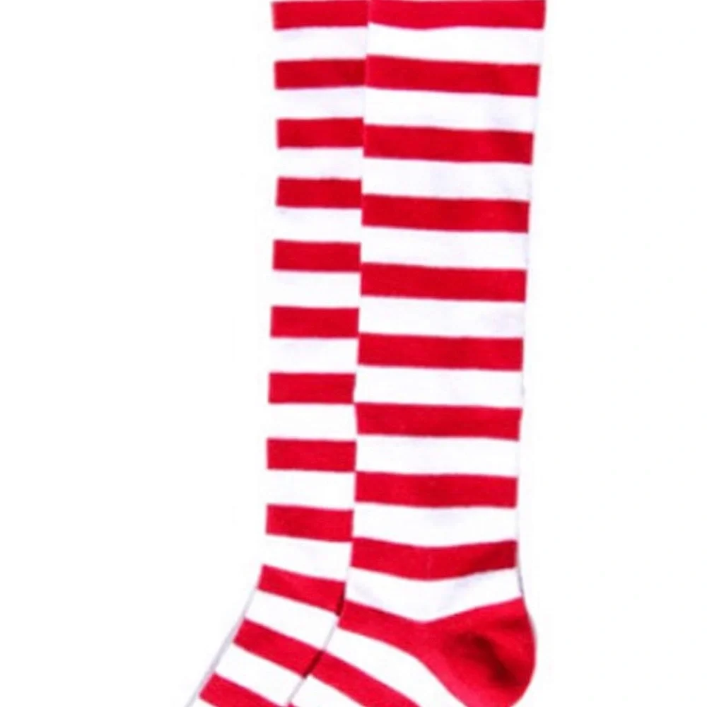 SUPER CUTE!!! Christmas Holiday Red White Striped Socks Faux Fur